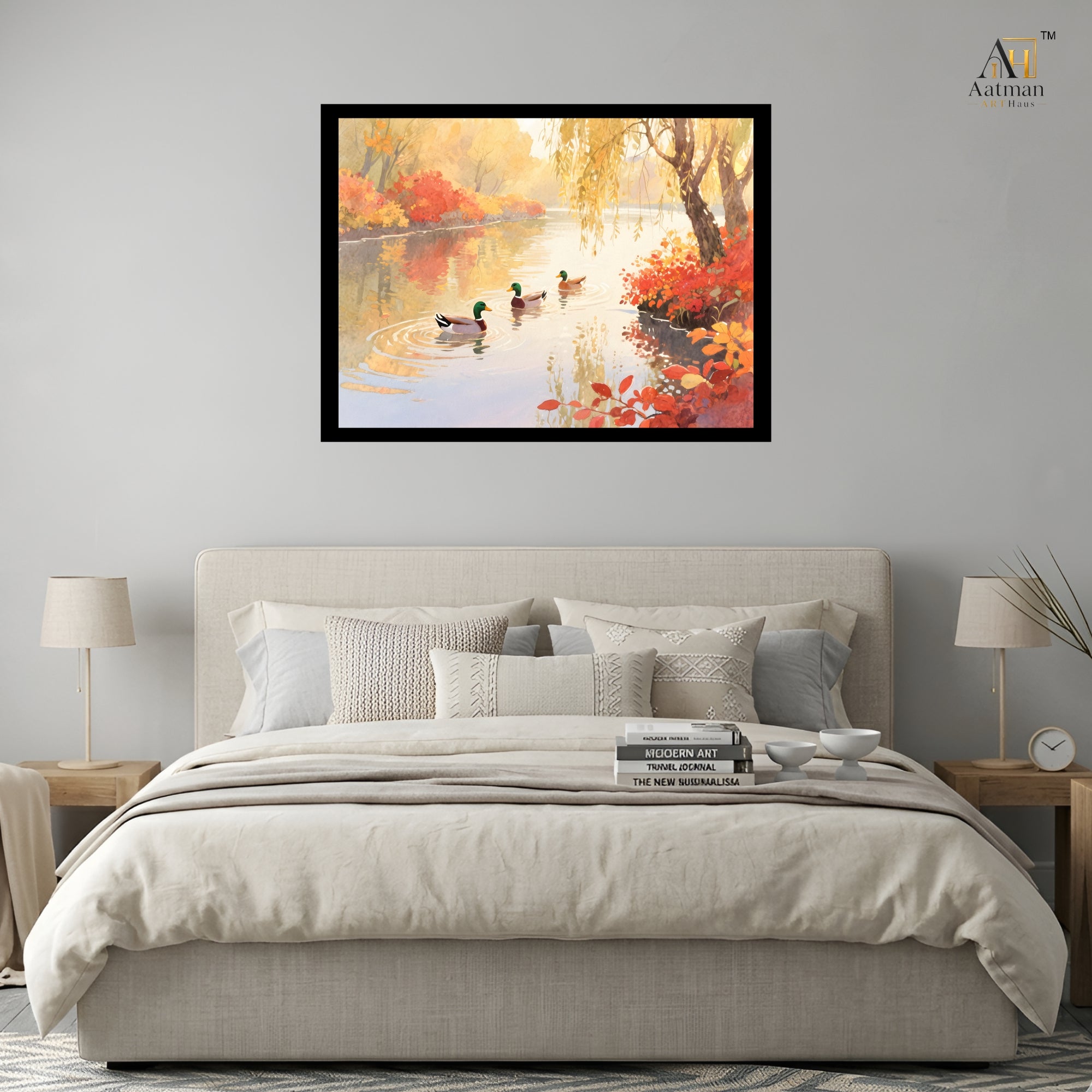 Autumn Ducks Lake Canvas Wall Art