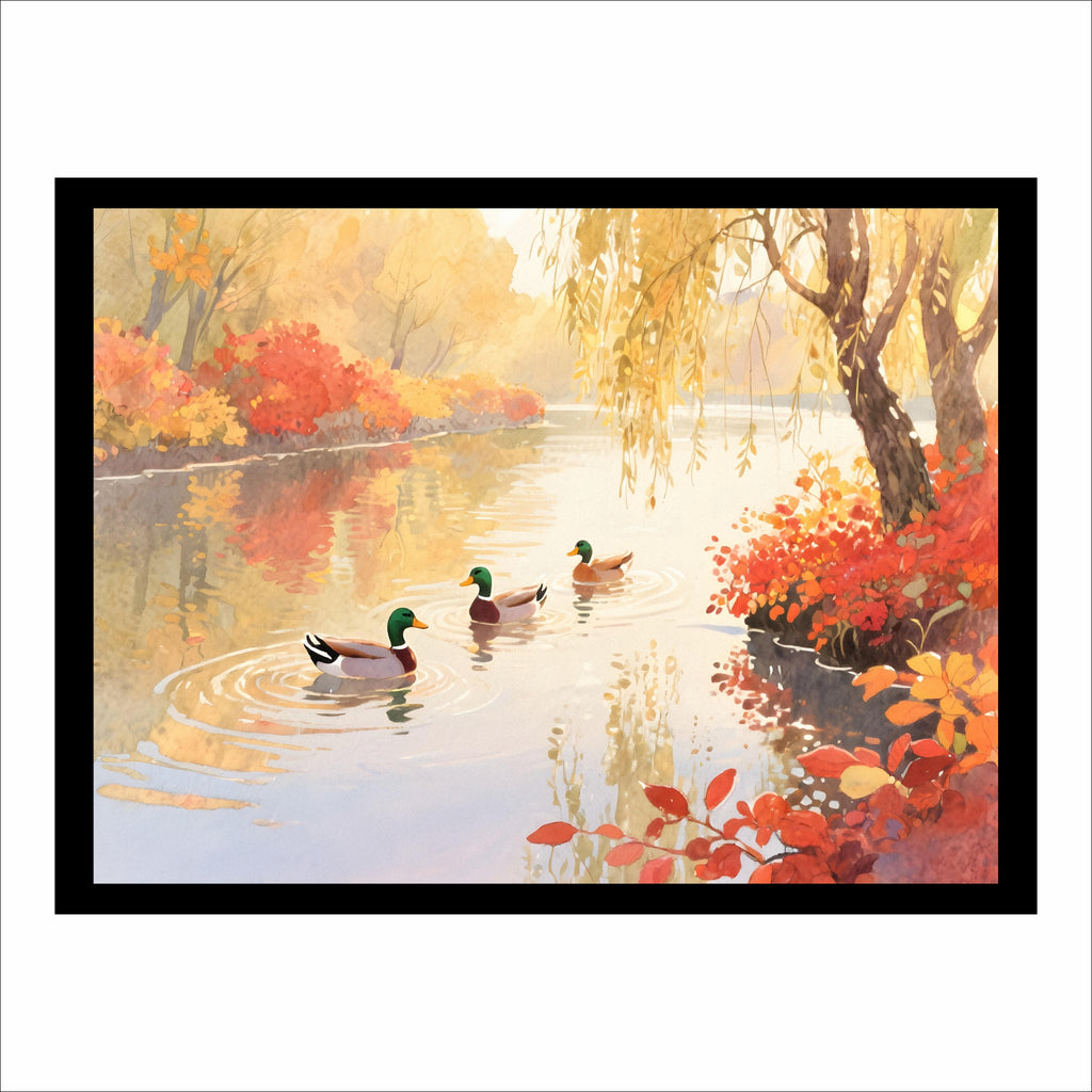 Autumn Ducks Lake Canvas Wall Art