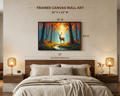 Autumn Forest  with Deer Premium Wall Art