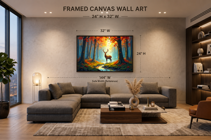 Autumn Forest  with Deer Premium Wall Art