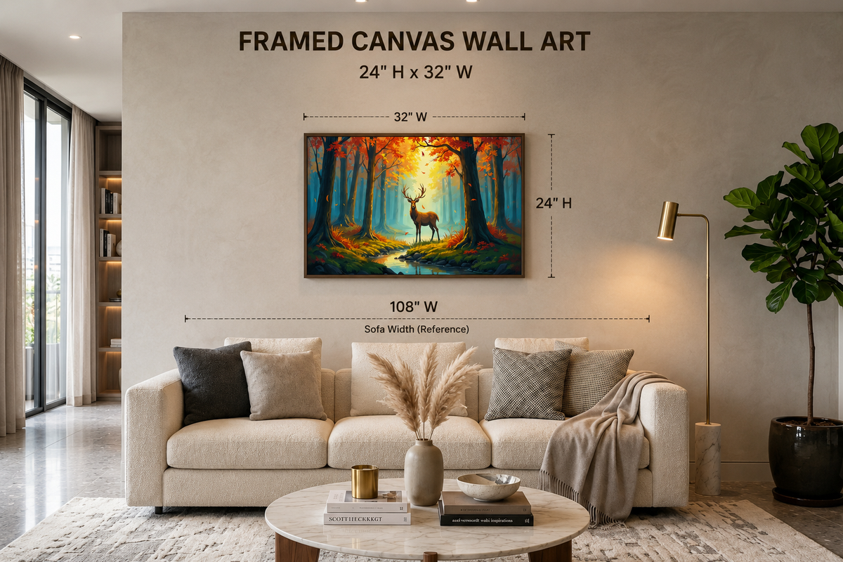 Autumn Forest  with Deer Premium Wall Art