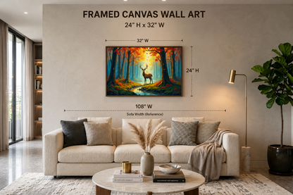 Autumn Forest  with Deer Premium Wall Art