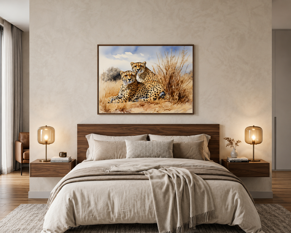 Watercolor Cheetah Pair Canvas Wall Art