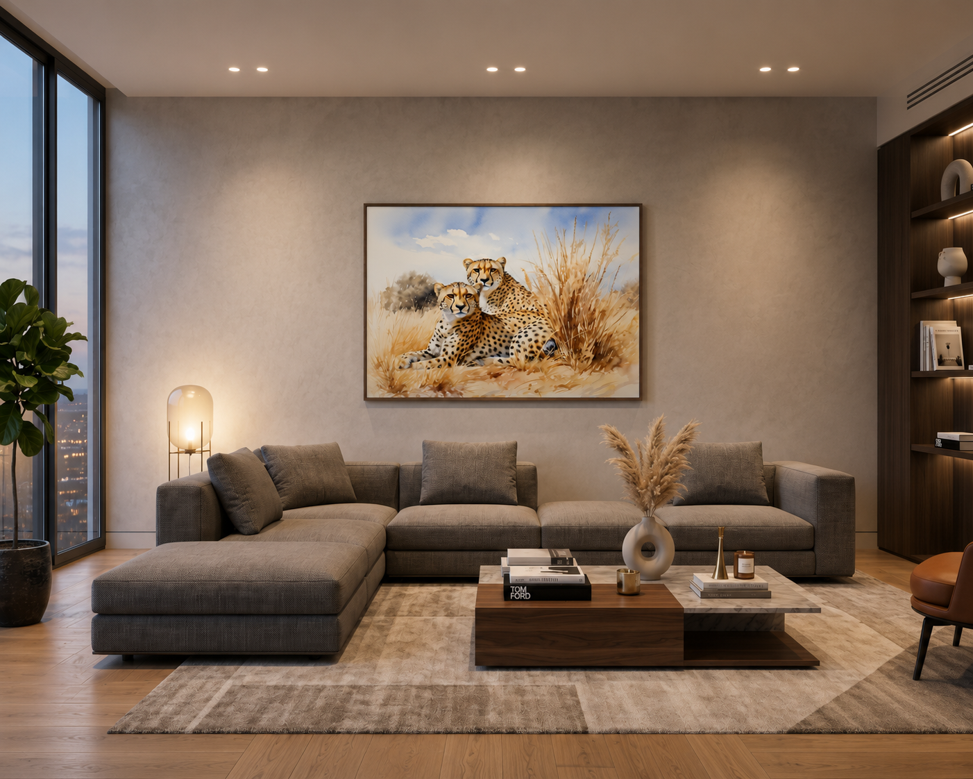 Watercolor Cheetah Pair Canvas Wall Art