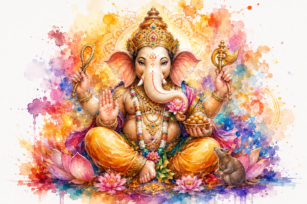 Lord Ganesha Watercolor Large Canvas Wall Art