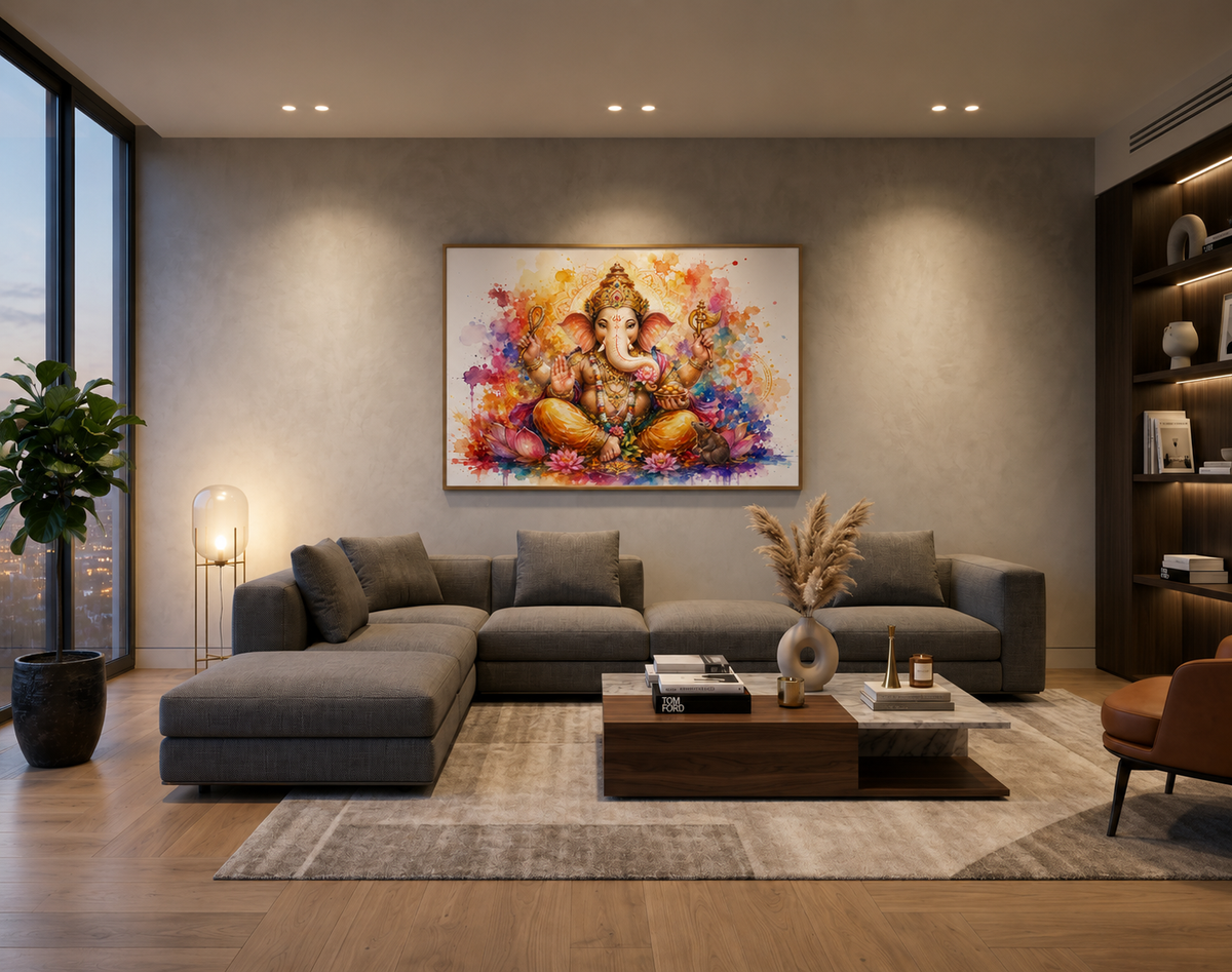 Lord Ganesha Watercolor Canvas Wall Art