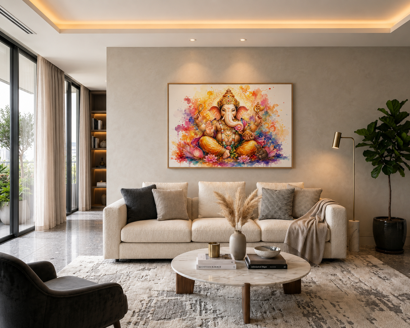 Lord Ganesha Watercolor Canvas Wall Art