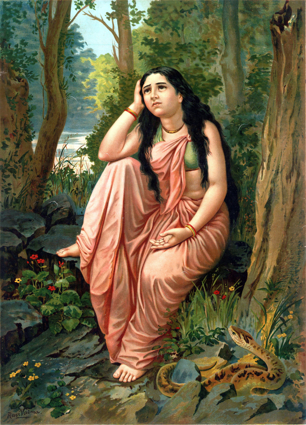 Damayanti in the Forest by Raja Ravi Varma Canvas Print