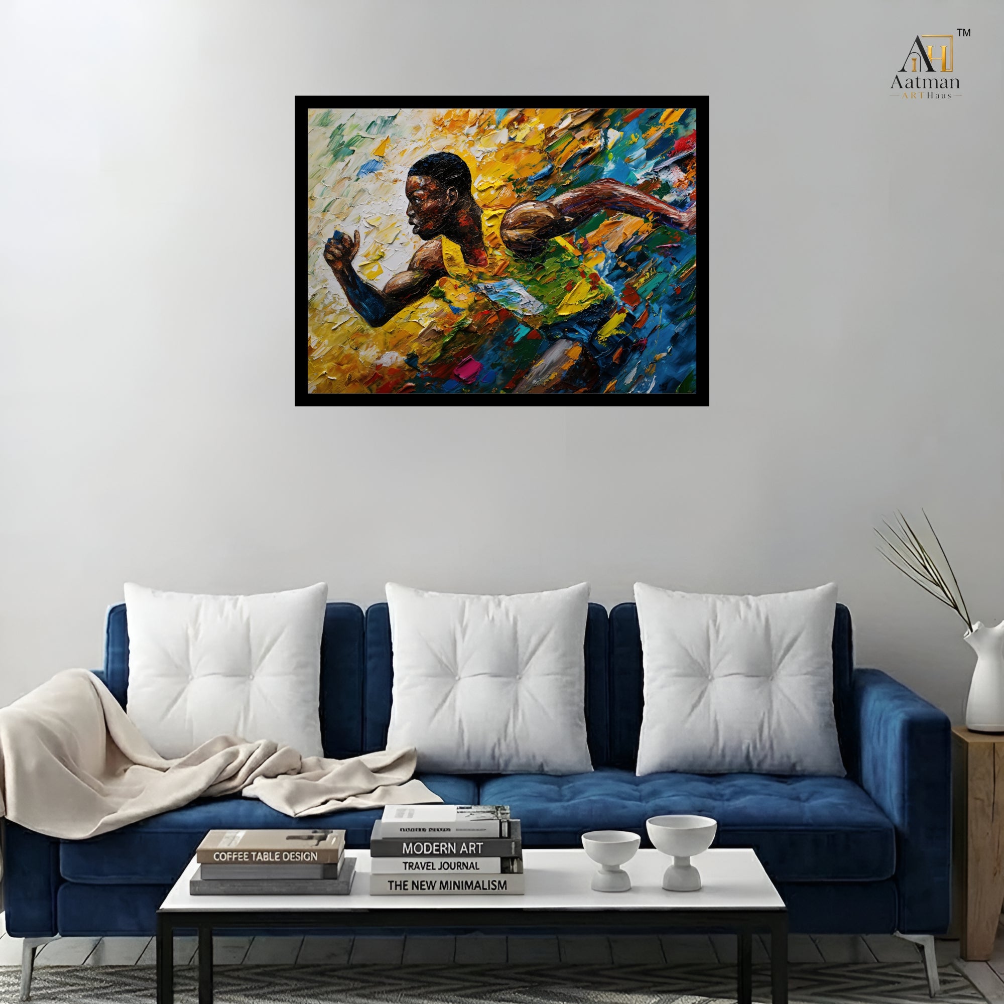 Abstract Running Athlete  Water Color Premium Wall Art