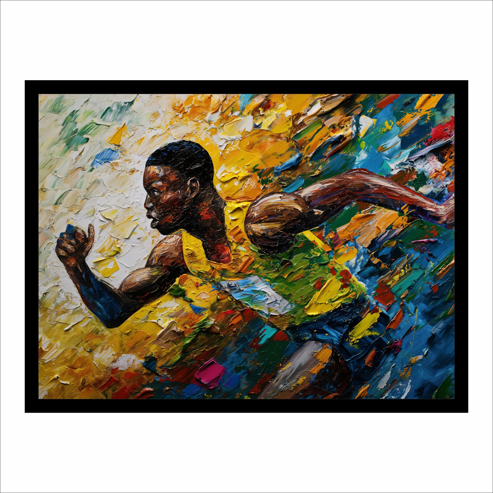 Abstract Running Athlete  Water Color Premium Wall Art