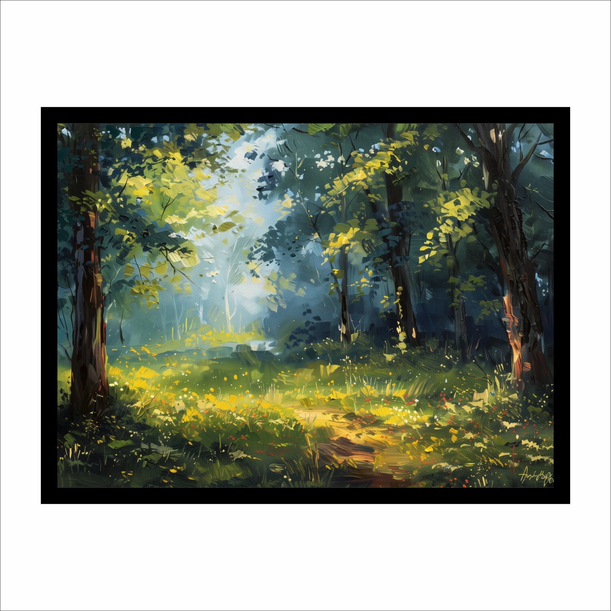 Sunlit Forest Water Color Premium Wall Art