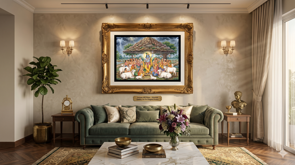 Lord Krishna Govardhan Large Canvas Wall Art