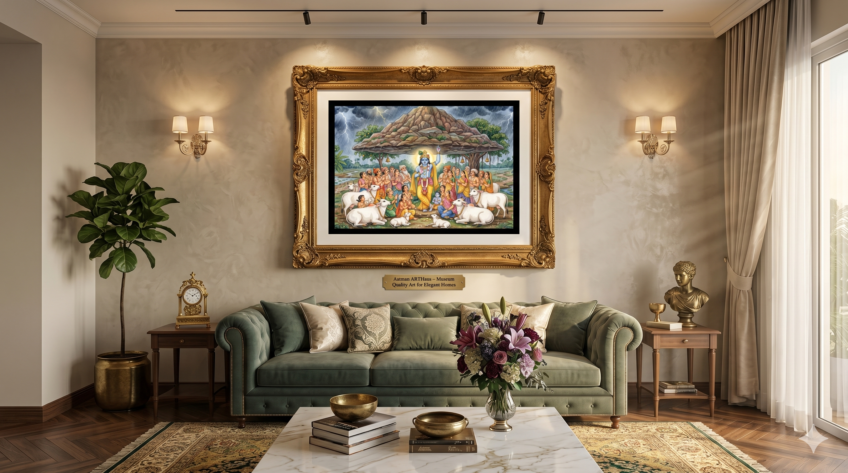 Lord Krishna Govardhan Large Canvas Wall Art
