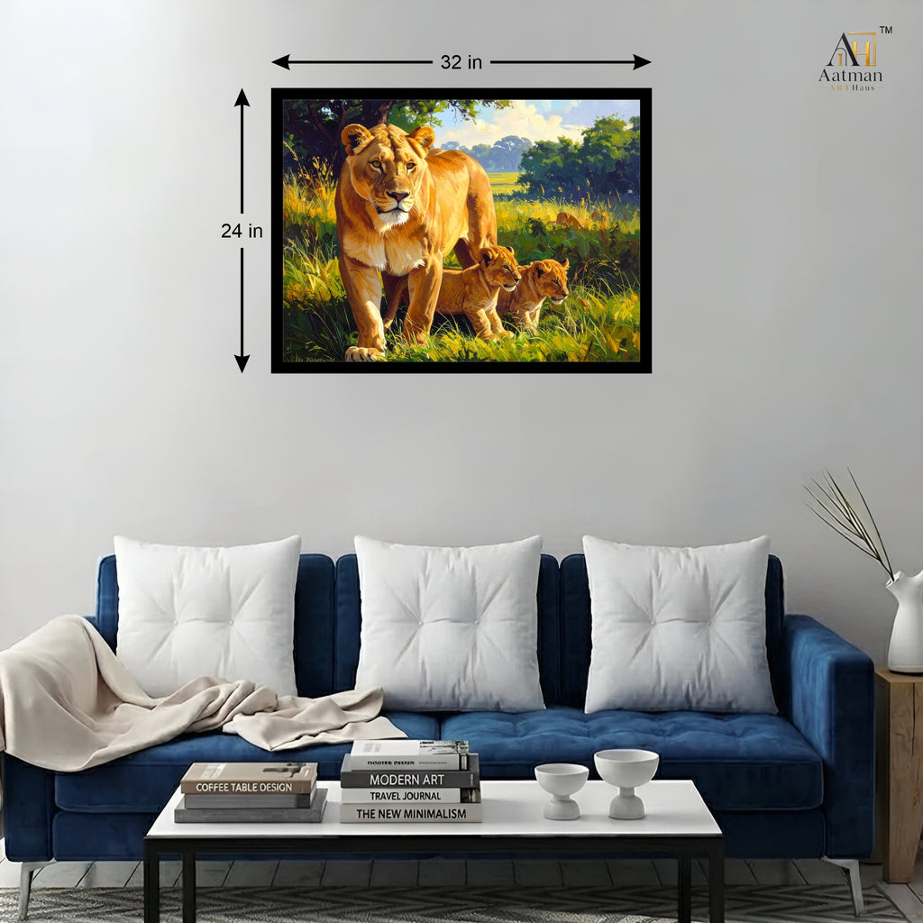 Lioness & Cubs Canvas Wall Art