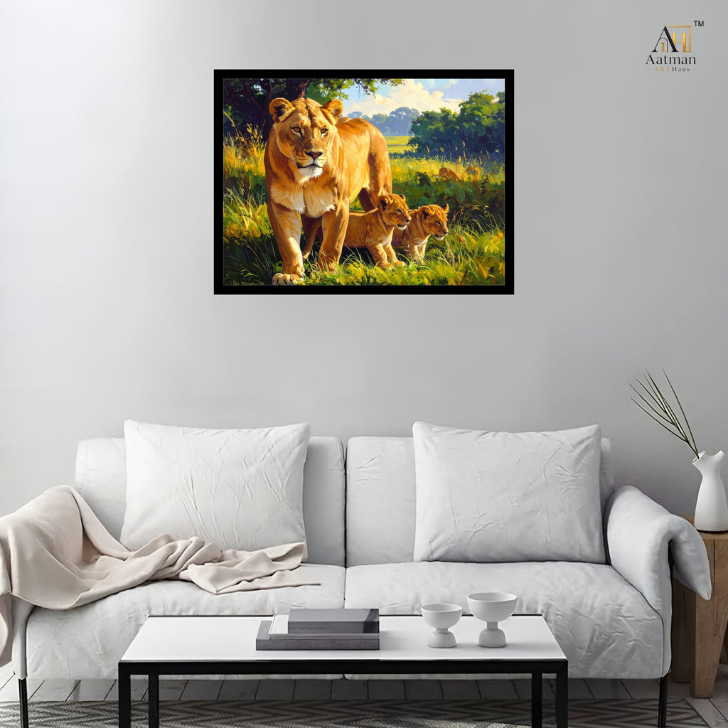 Lioness & Cubs Canvas Wall Art