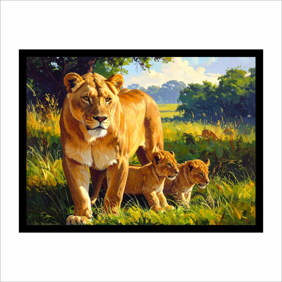 Lioness & Cubs Premium Wall Art