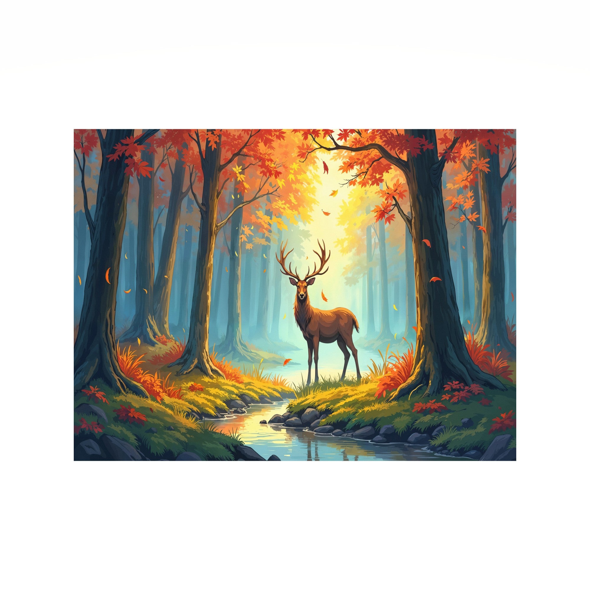 Autumn Forest  with Deer Premium Wall Art
