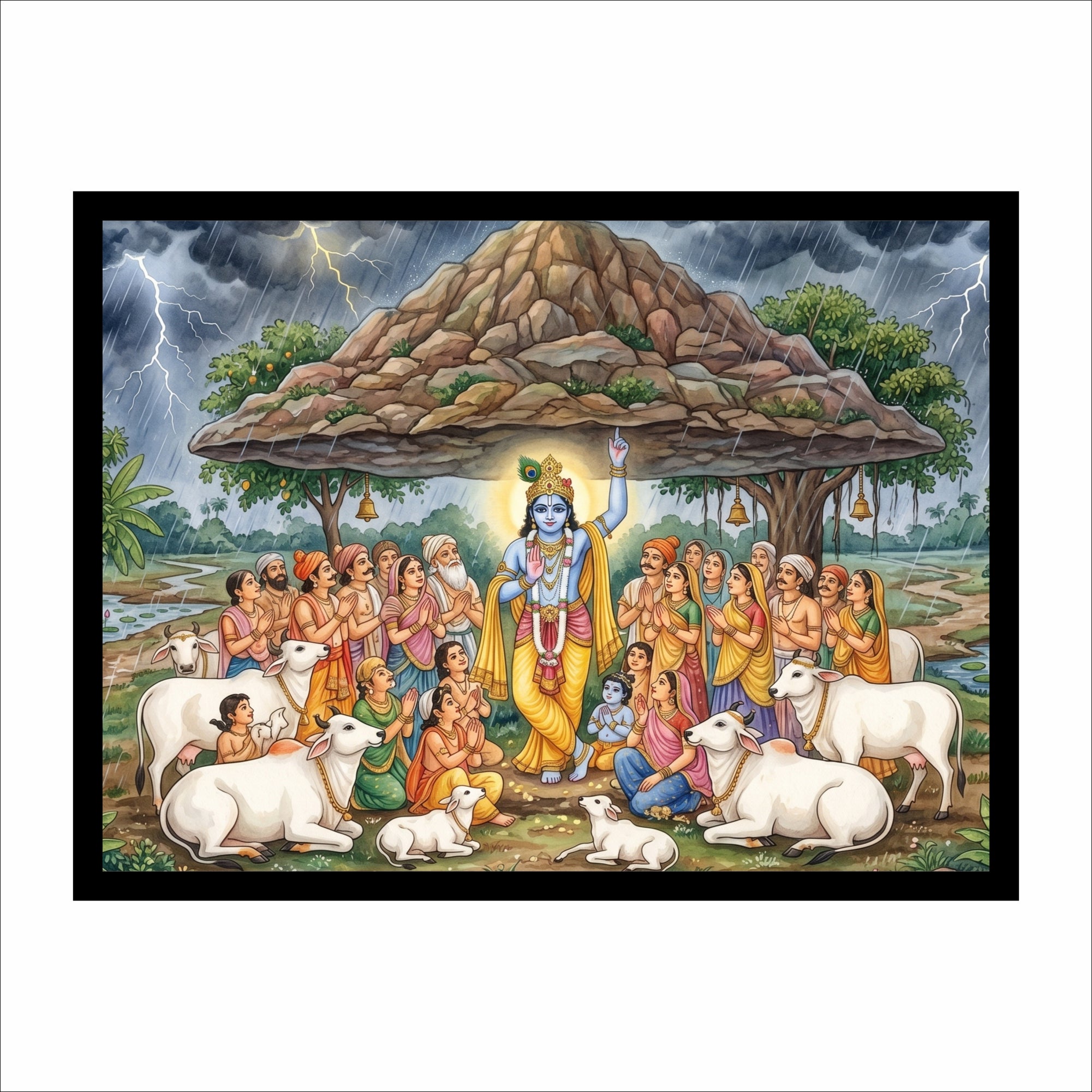 Lord Krishna Govardhan Canvas Wall Art