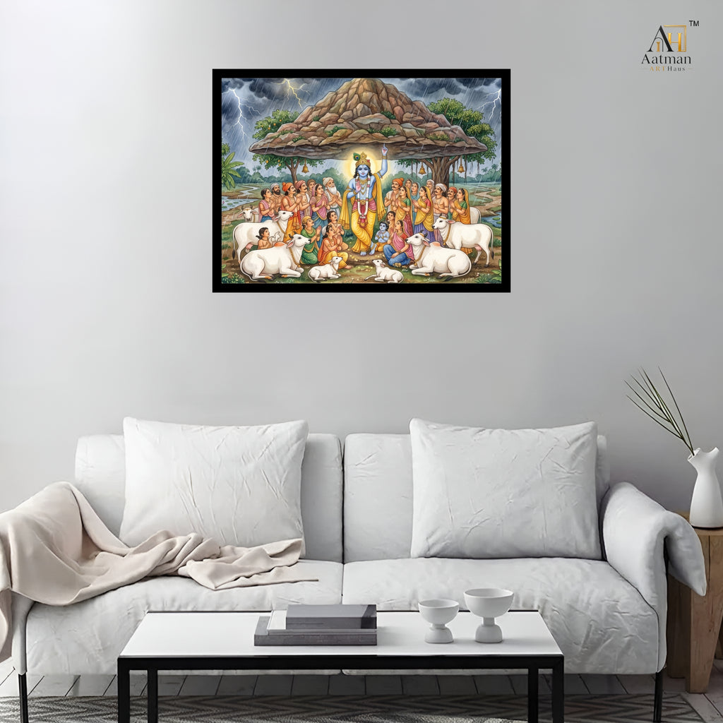 Lord Krishna Govardhan Canvas Wall Art