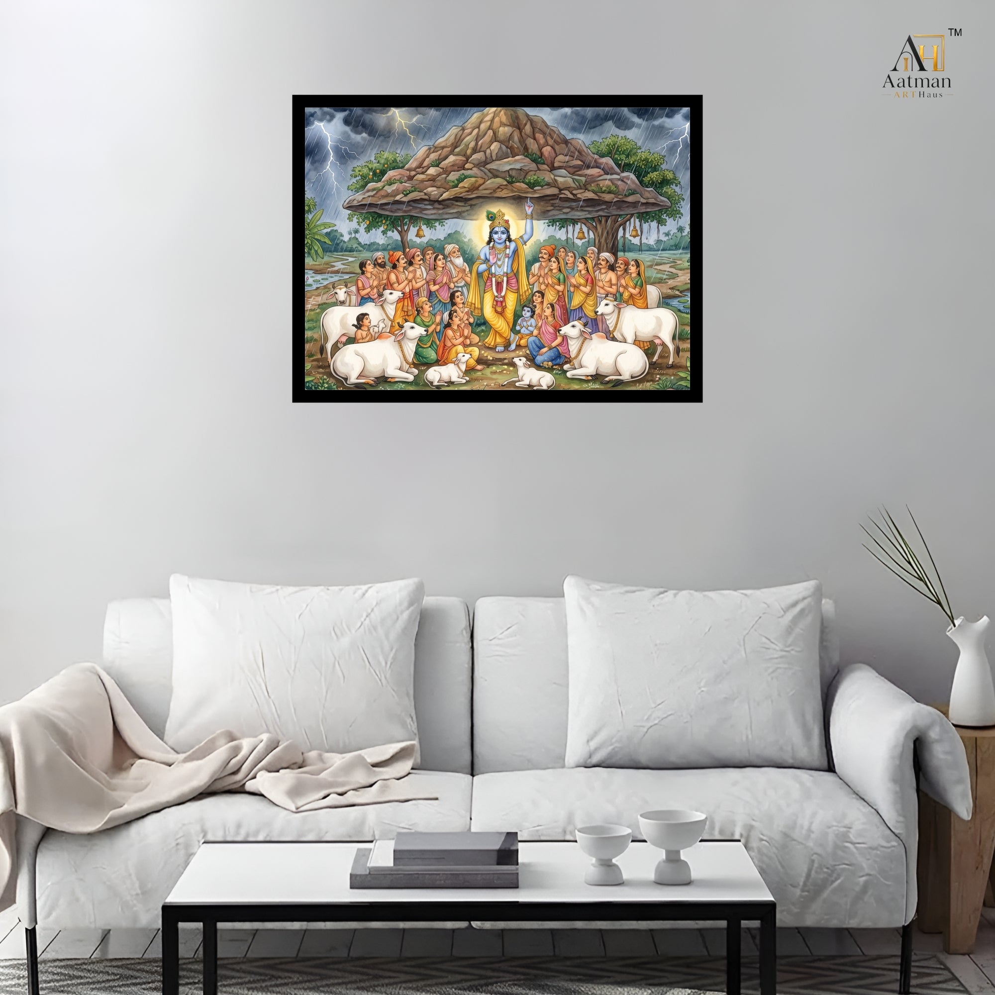 Lord Krishna Govardhan Large Canvas Wall Art