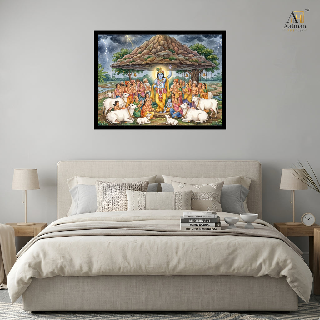 Lord Krishna Govardhan Canvas Wall Art