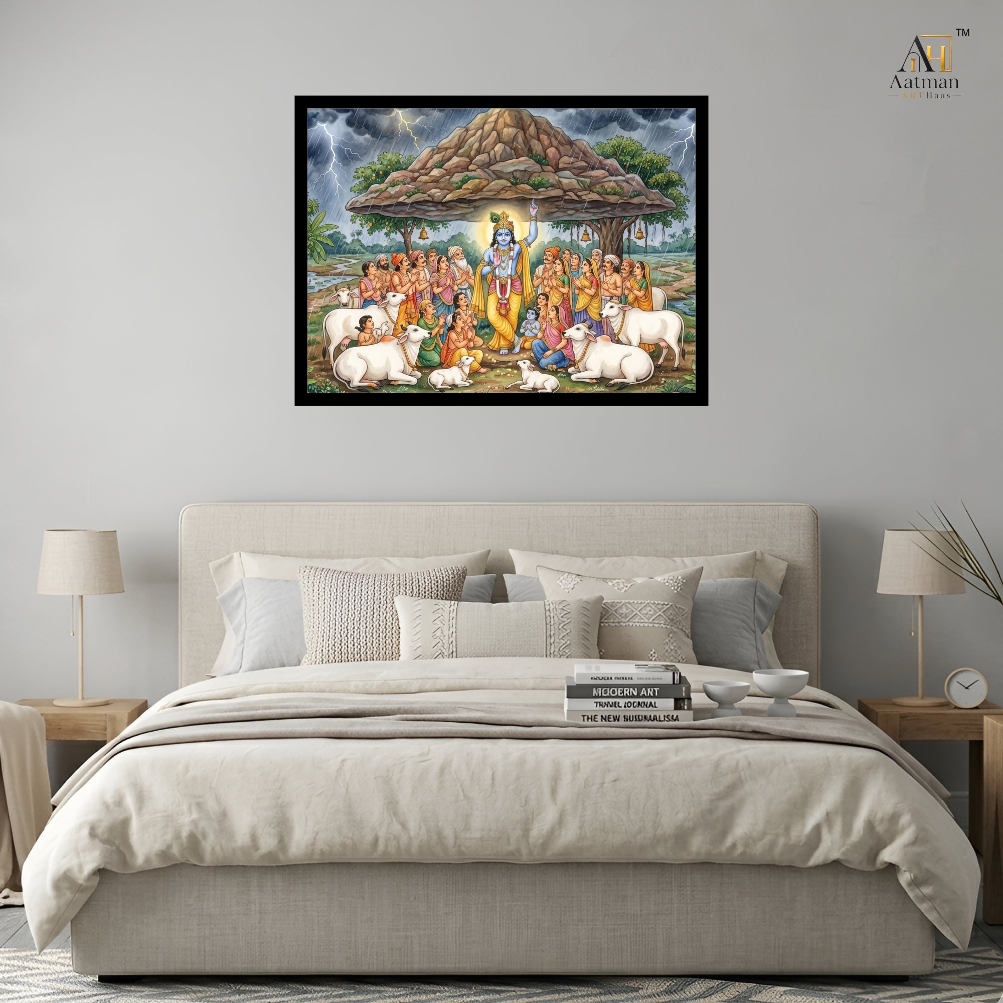 Lord Krishna Govardhan Leela Premium Wall Art