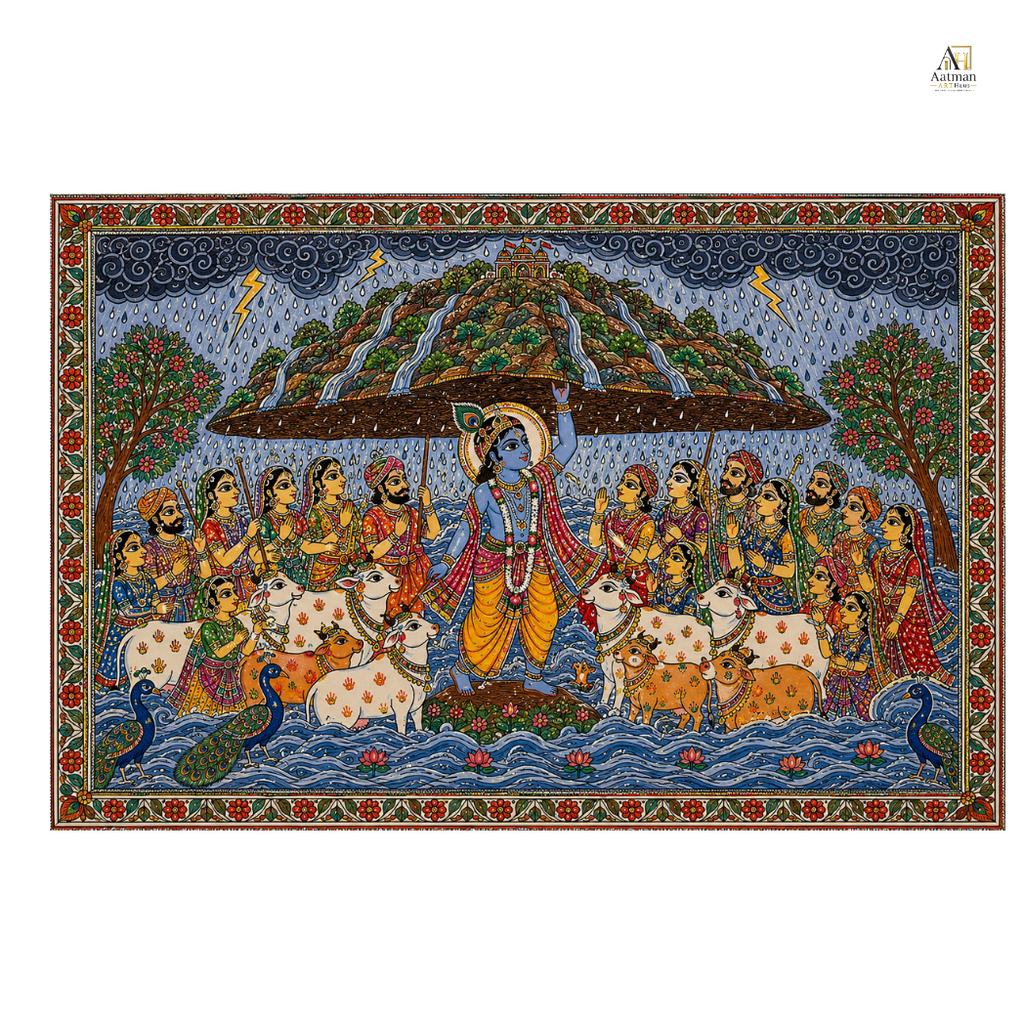 Lord Krishna Govardhan Large  Wall Art