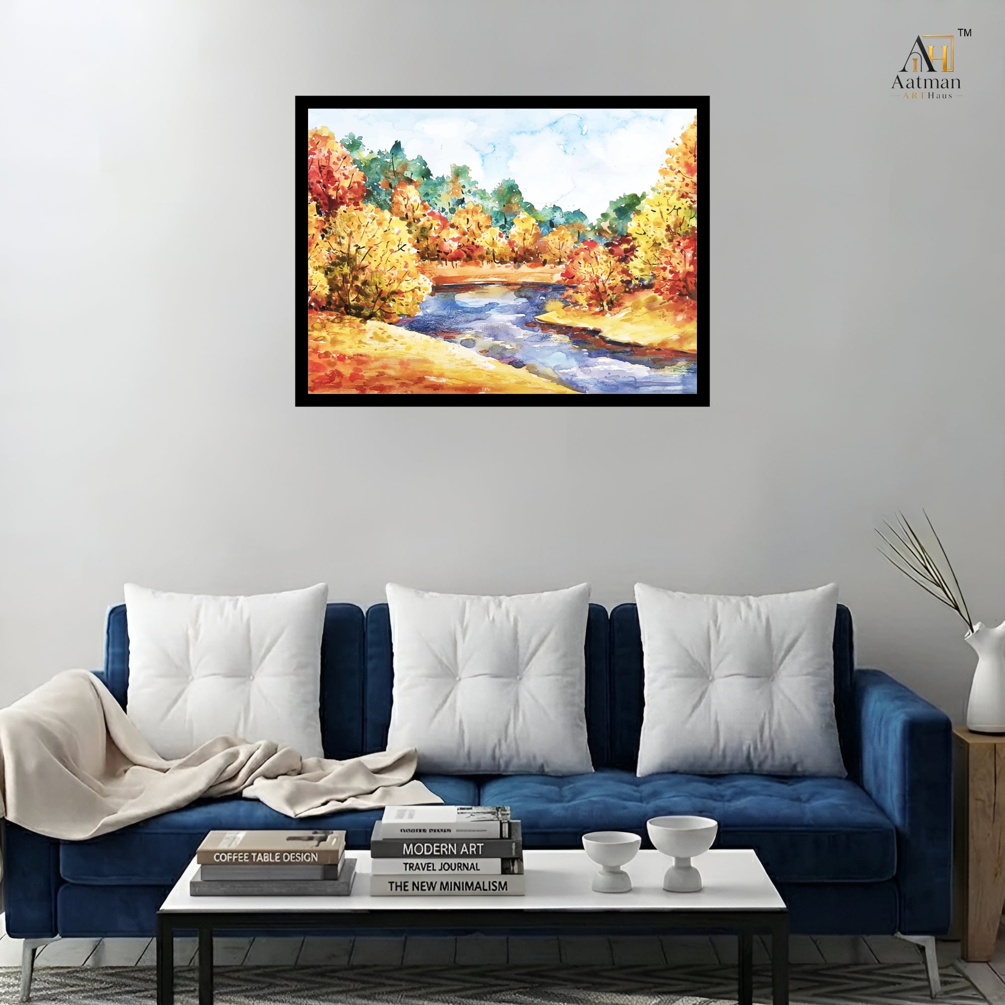 Autumn River Landscape Premium  Wall Art