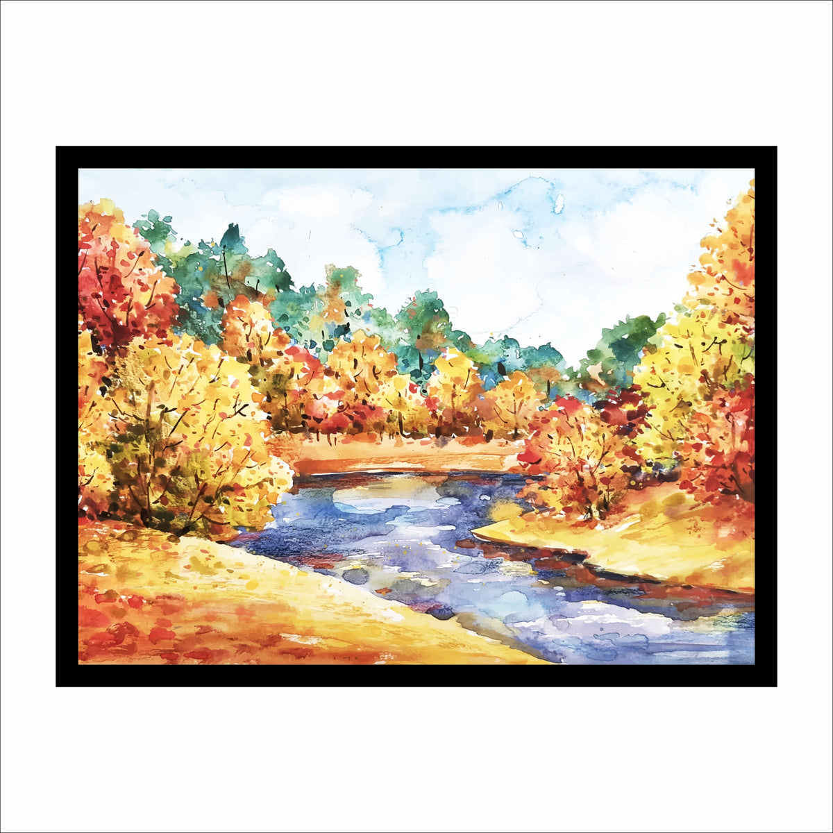 Autumn River Landscape Premium  Wall Art