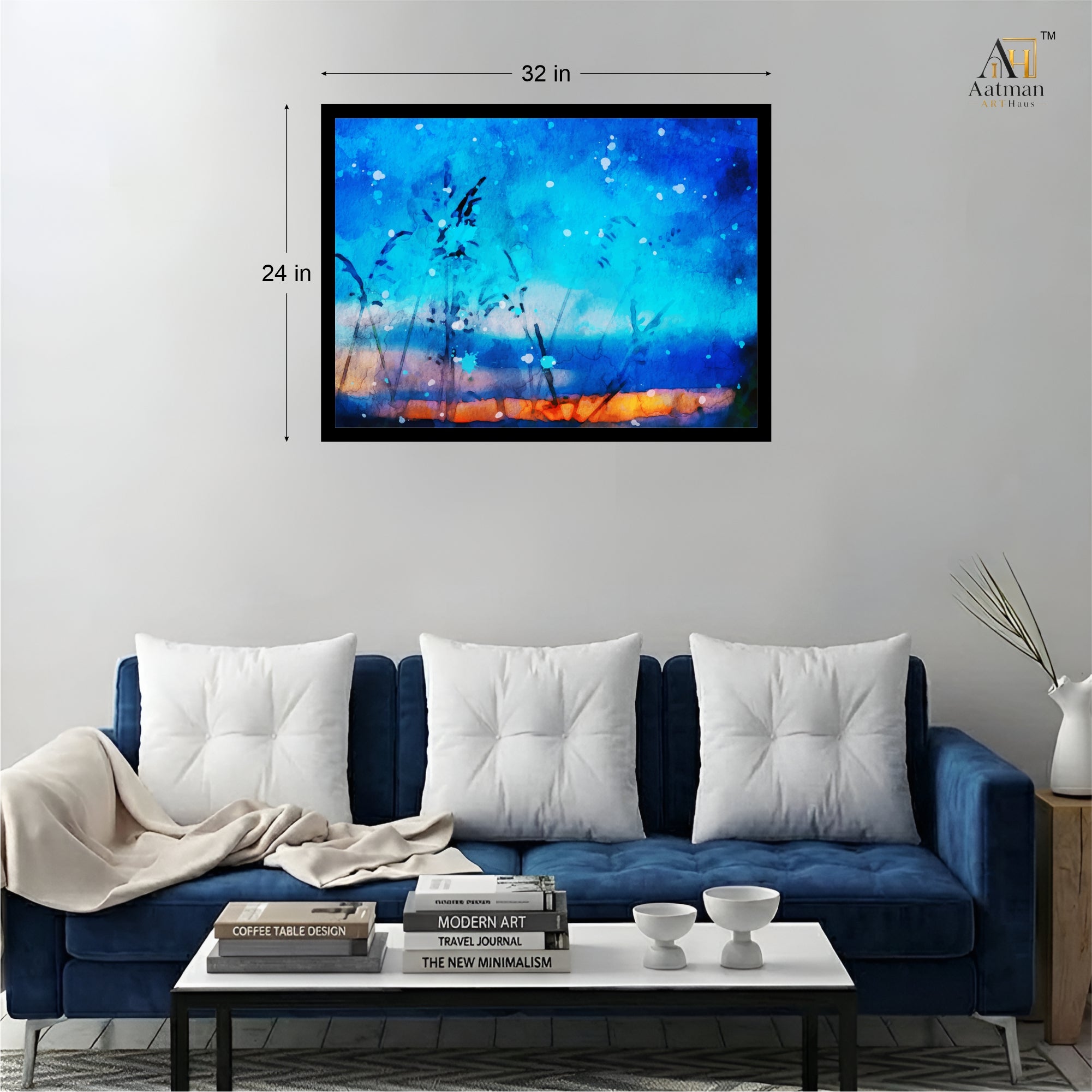Abstract Blue Landscape Wall Art Canvas Print