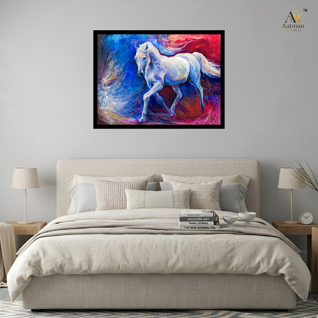 Aatman ARTHaus White Horse Abstract Canvas Wall Art