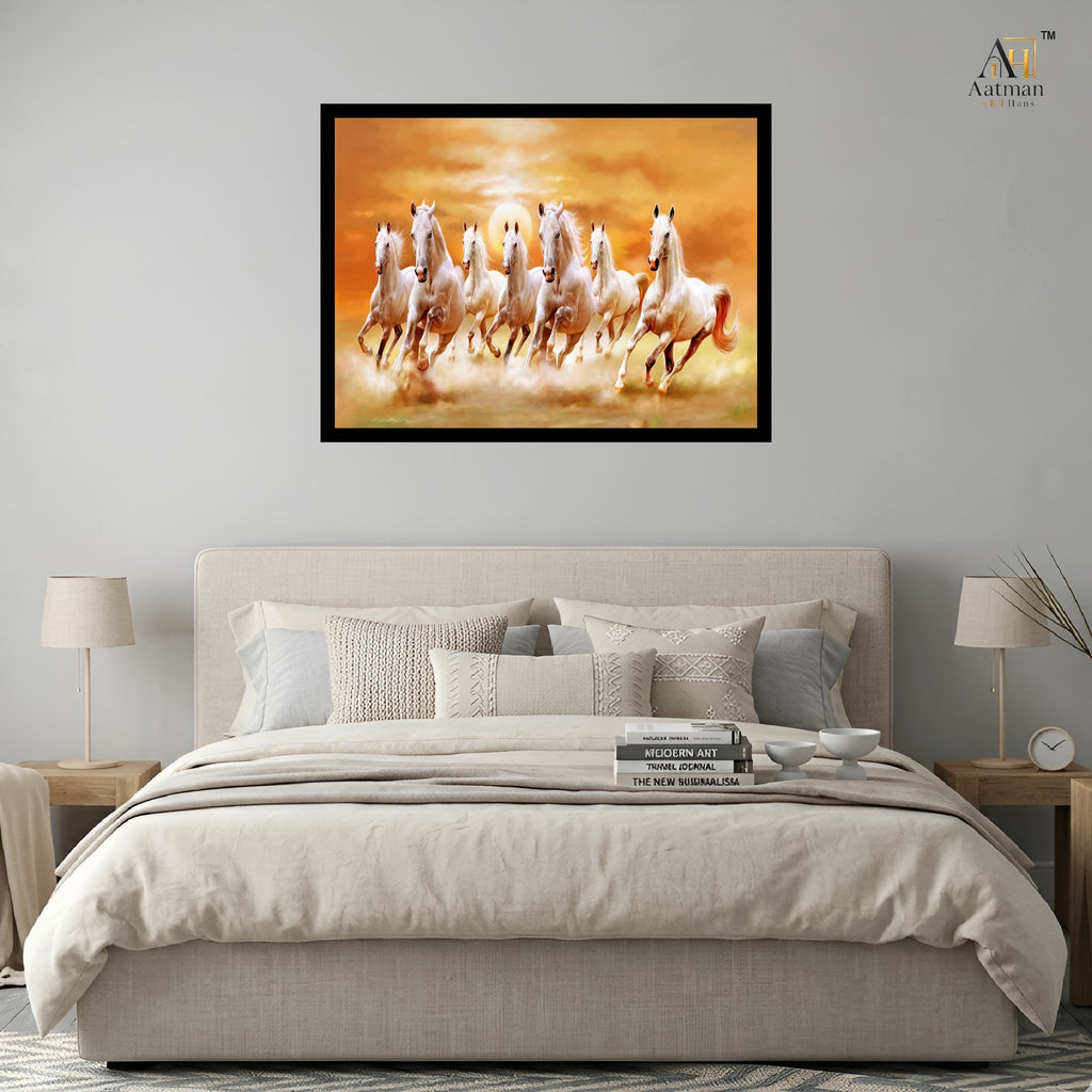 Seven Horses Premium Museum-Style Canvas Wall Painting
