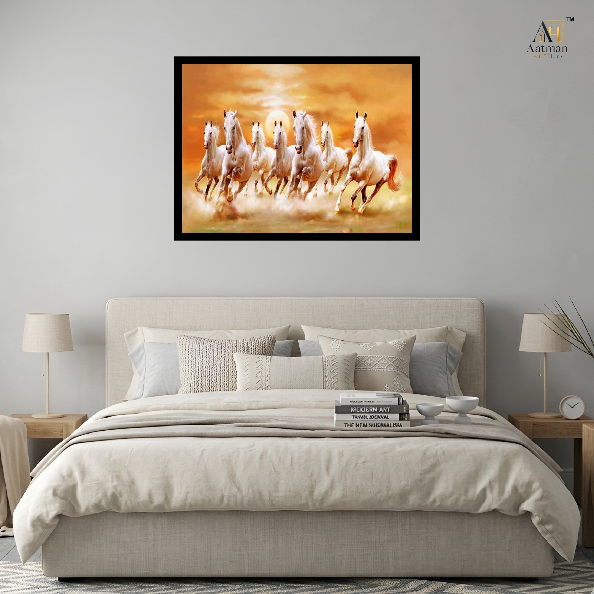 Seven Horses Premium Museum-Style Canvas Wall Painting