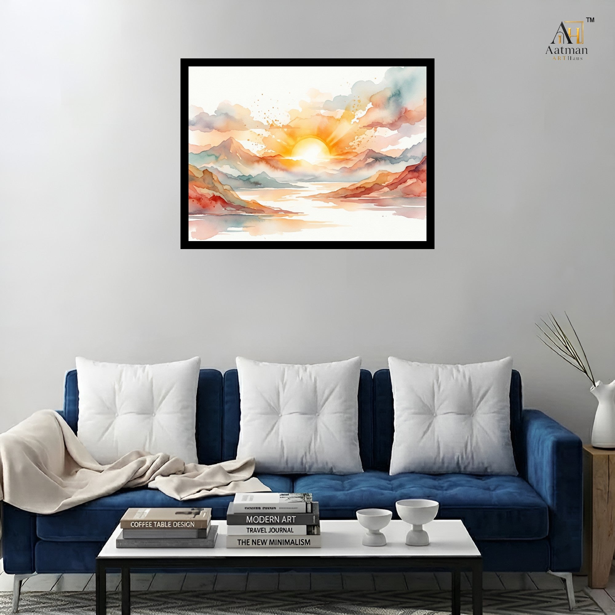 Sunrise Mountain Landscape Water Color Wall Art