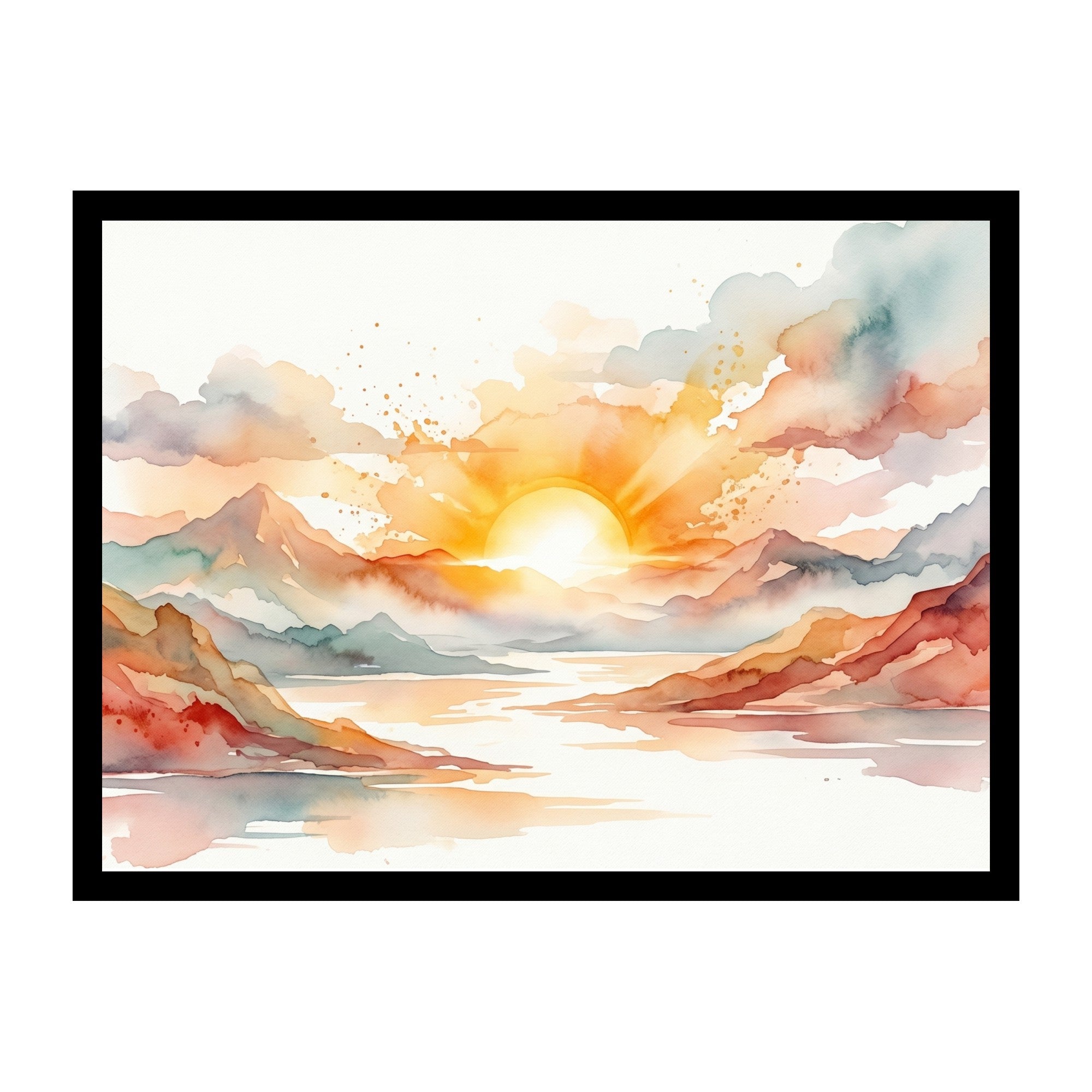 Sunrise Mountain Landscape Water Color Wall Art