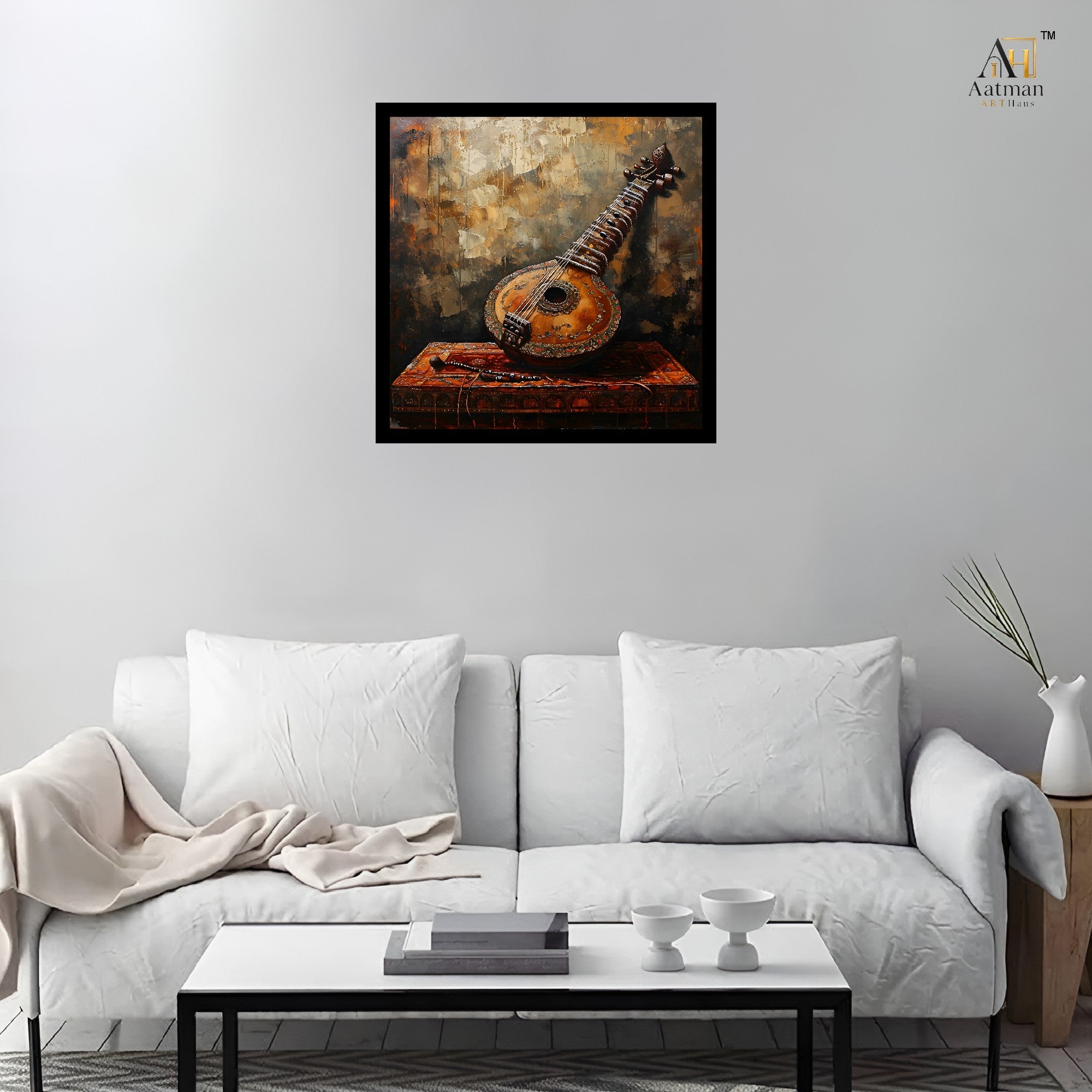 Vintage Sitar Wall Art Canvas Print
