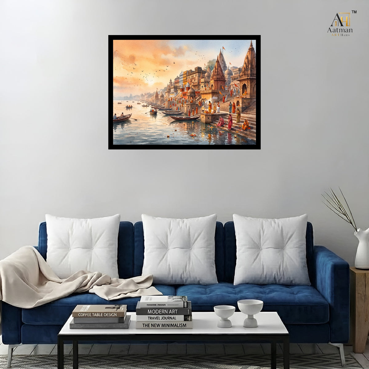 Varanasi Ghat Water color Premium Wall Art