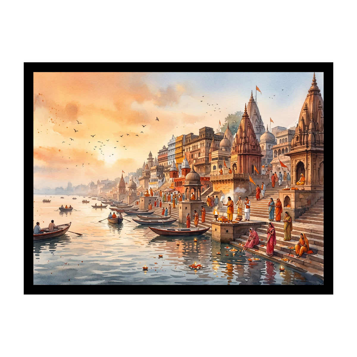 Varanasi Ghat Water color Premium Wall Art