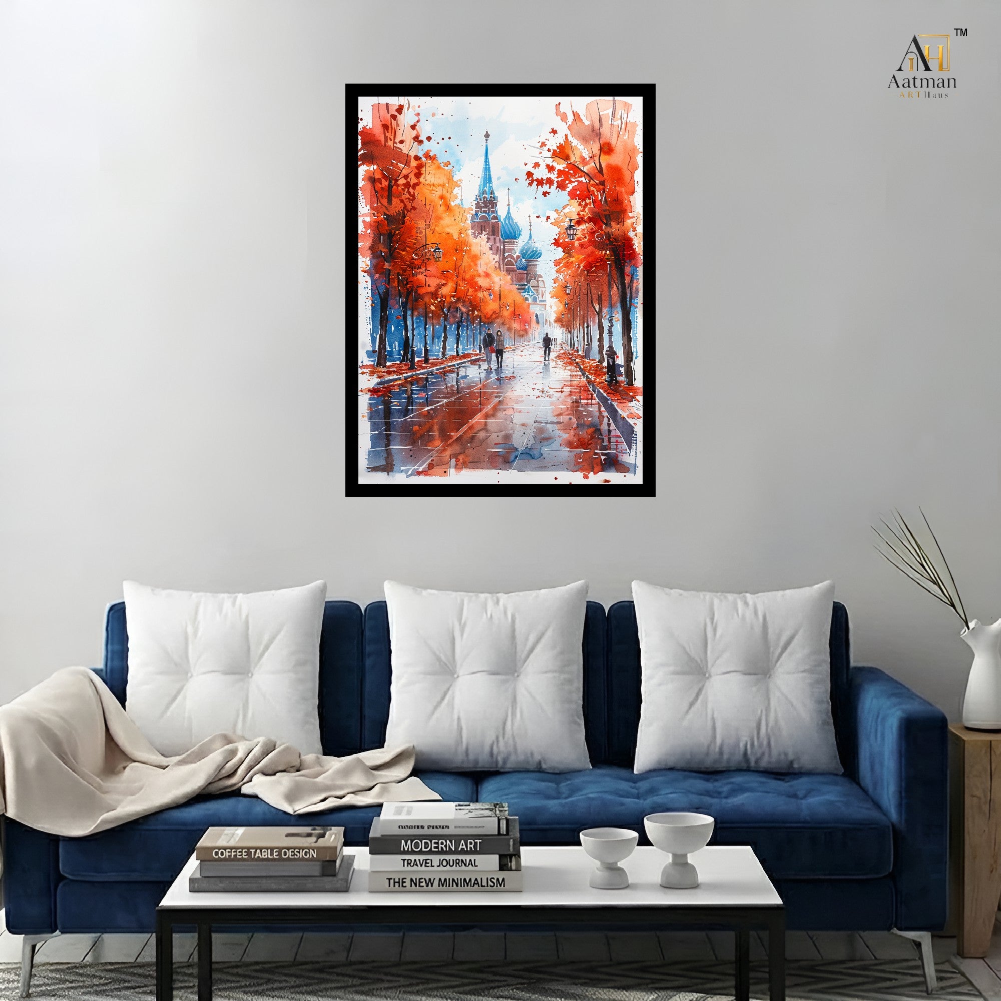 Autumn Boulevard Cityscape Premium Wall Art