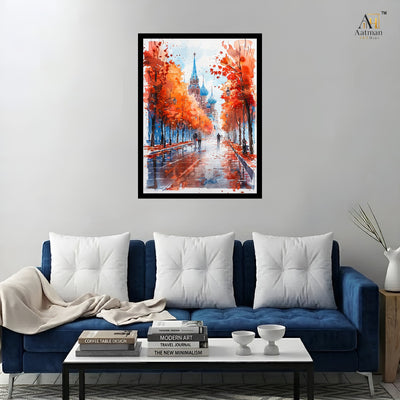 Autumn Boulevard Cityscape Premium Wall Art