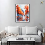 Autumn Boulevard Watercolor Cityscape Wall Art Canvas Print