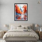 Autumn Boulevard Watercolor Cityscape Wall Art Canvas Print