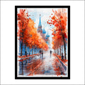 Autumn Boulevard Watercolor Cityscape Wall Art Canvas Print