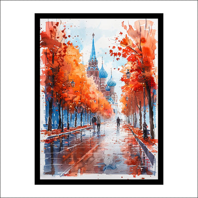 Autumn Boulevard Cityscape Premium Wall Art