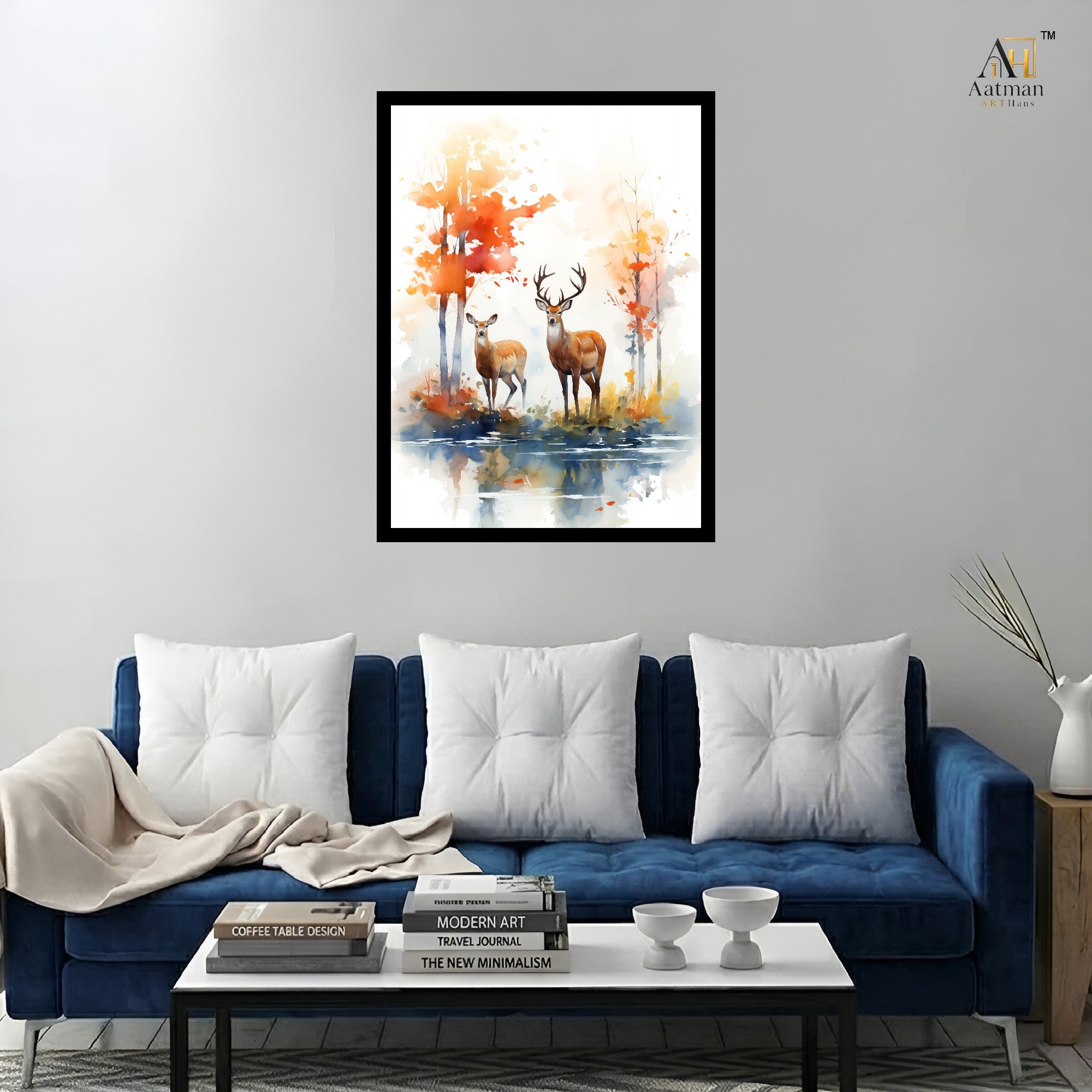 Deer Family Watercolor Premium Wall Art