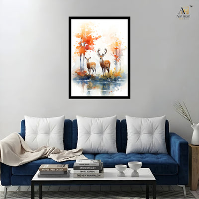 Deer Family Watercolor Premium Wall Art