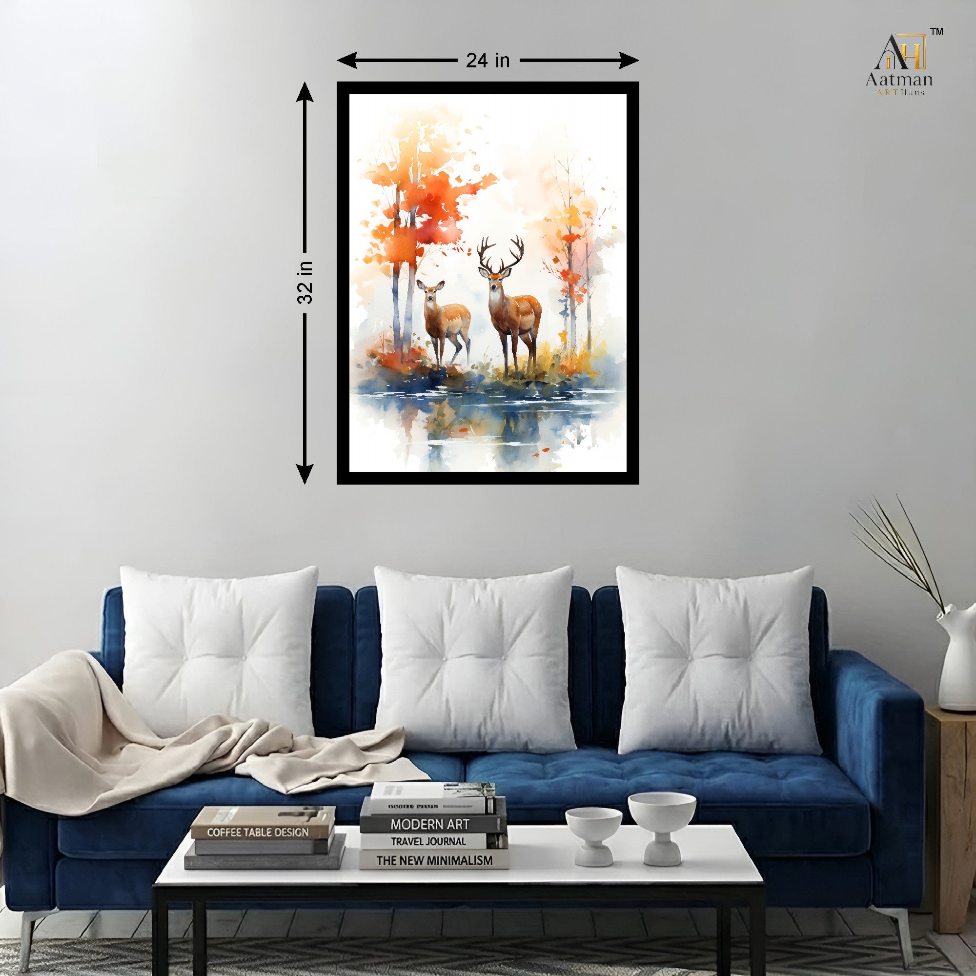 Deer Family Watercolor Wall Art Canvas Print