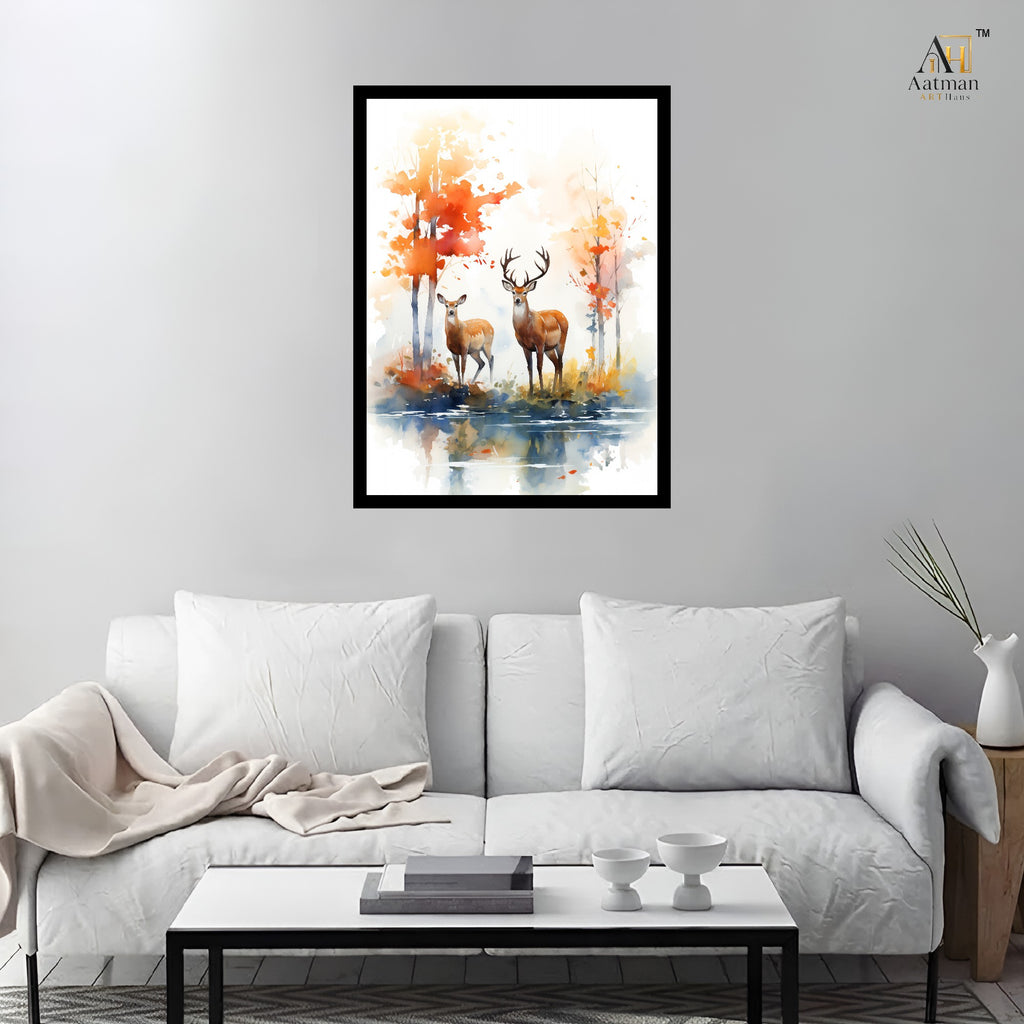 Deer Family Watercolor Wall Art Canvas Print