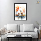 Deer Family Watercolor Wall Art Canvas Print