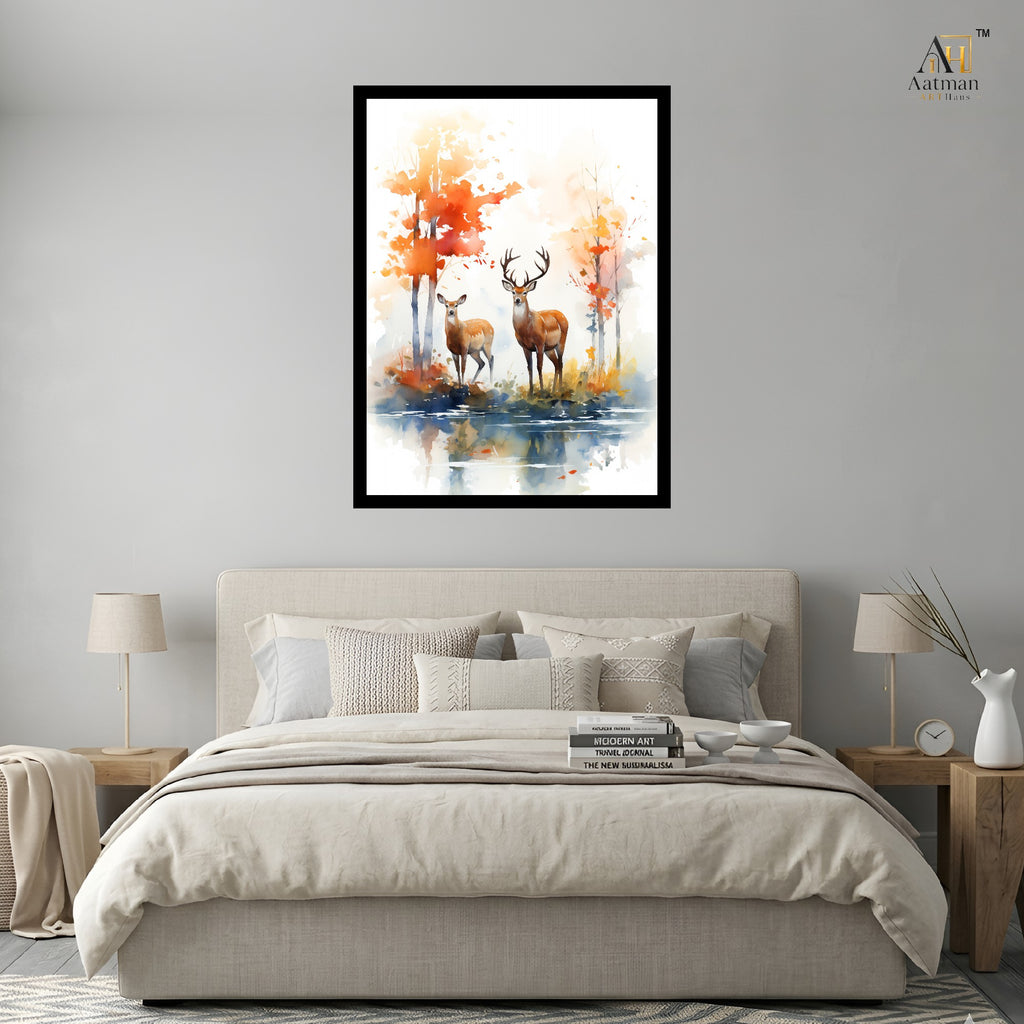Deer Family Watercolor Wall Art Canvas Print